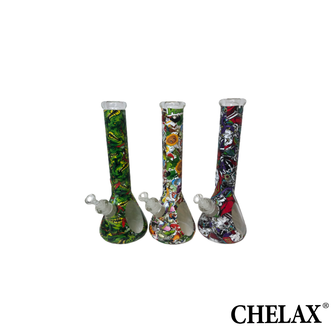 Glass Bong 14'' 7mm Abstract Designs Chelax Canadian Hookahs and